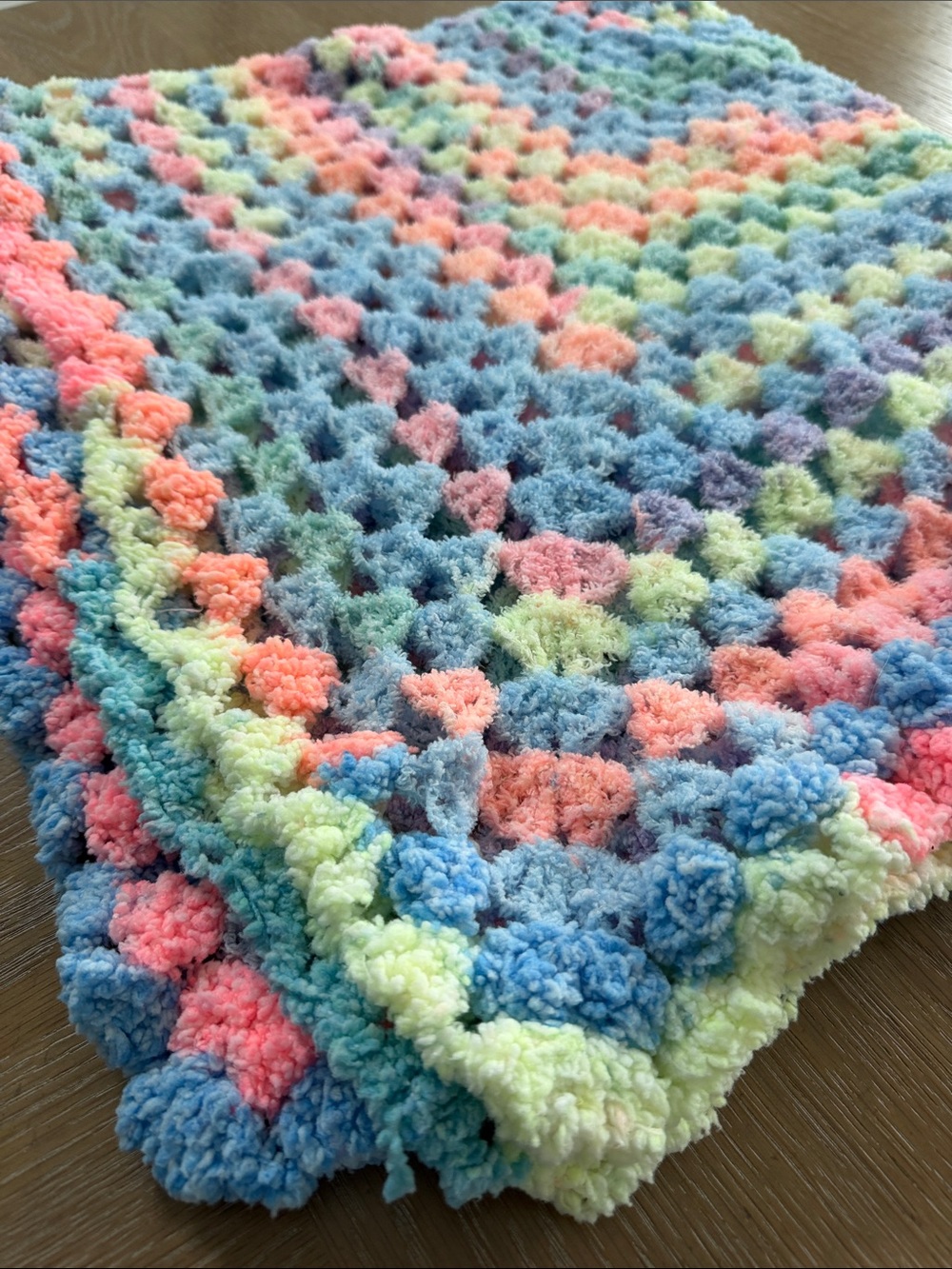 Super SOFT Chenille Crochet Baby Blanket Pastel NEON Handmade 41x41 in. square
